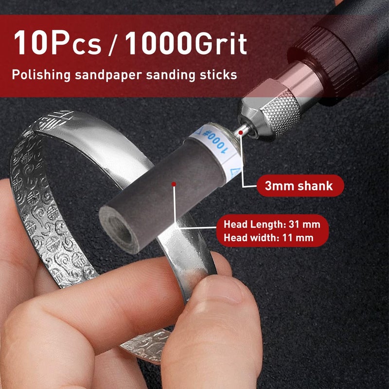 PONTASS 1000 Grit 10 PCS Sanding Drums for Dremel Rotary Tools Accessories, Sanding Bits Kit for Dremel Sanding Bands with 1/8 inch Shank, Sandpaper Sticks Set for Plastic Wood Metal Grinding Polishing - Image 3